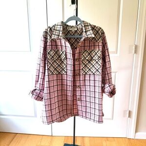 Umgee Pink Plaid Patterned  Shacket / Heavy Flannel, Size 1X